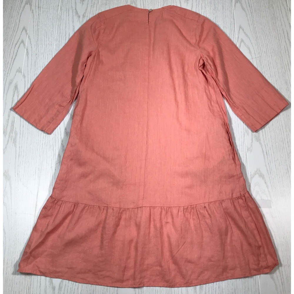 J. Jill Linen Dress Women Small Pink Round Neck 3/4 Sleeve Lightweight Boho